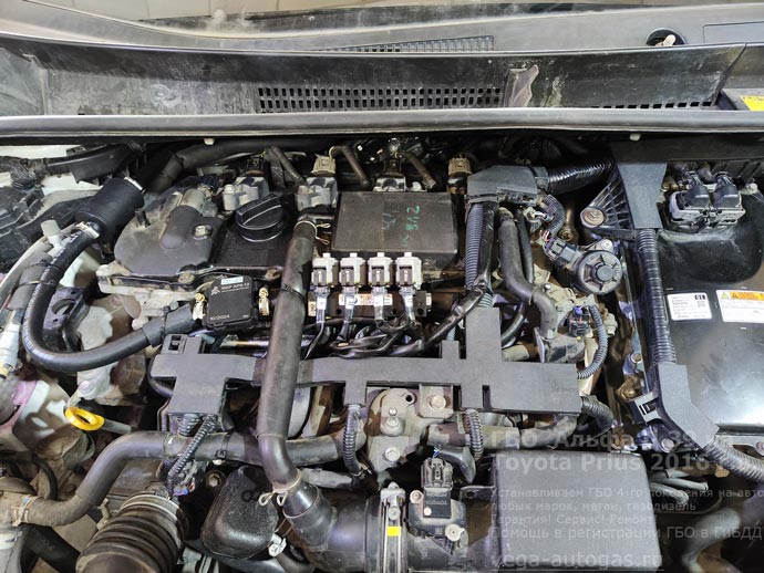 газовая рампа Альфа Д39, установка на Тойоту Приус 2016 г.в., 1.8 л, 99 л.с., с пробегом 183 153 км., ВЗУ в заднем бампере, слева, тороидальный баллон 54 литра в багажнике, в нише для запасного колеса, Нижний Новгород, Дзержинск