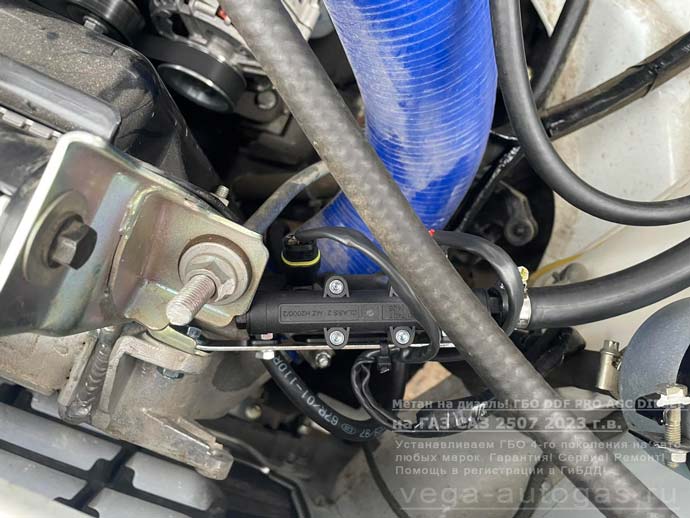 детали ГБО DDF PRO AGС DIESEL для метана, установка газодизеля на ГАЗ САЗ 2507 2023 г.в., 4.4 л., 168,90 л.с., пробег: 400 км., 4 цилиндрических баллона по 50 литров поперек, над рамой, Нижний Новгород, Дзержинск